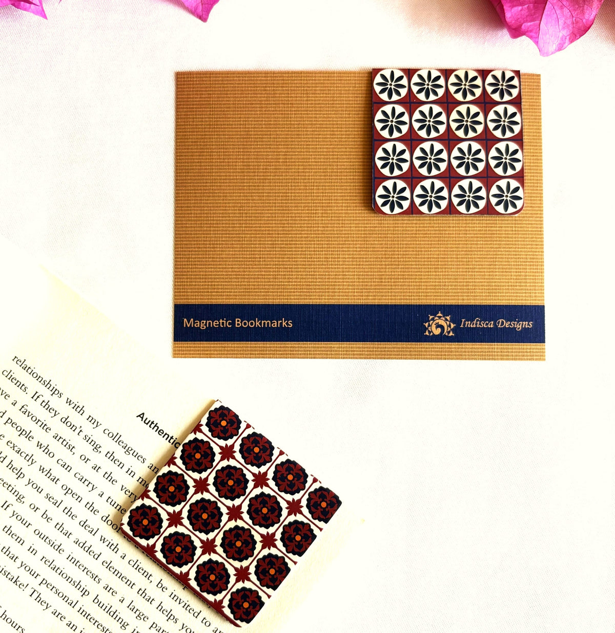 Ajrakh florals magnetic bookmarks | Set of 2
