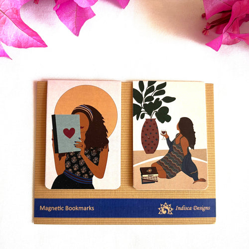 Ajrakh Contemporary Elegance Themed Magnetic Bookmarks | Set Of 2
