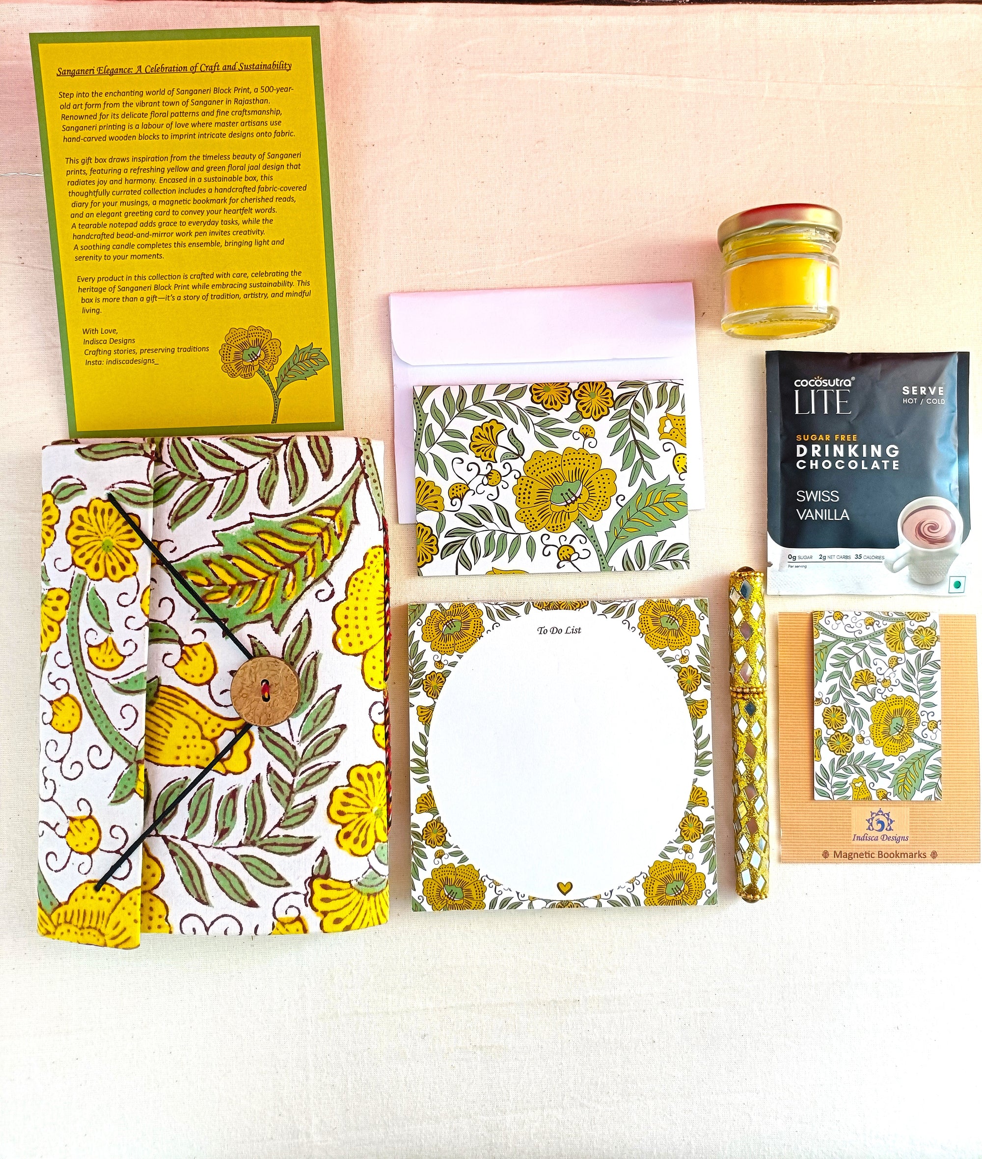 Handmade Ecofriendly Sanganeri Block Print Journal, Unique Stationary & Self-Care Hamper