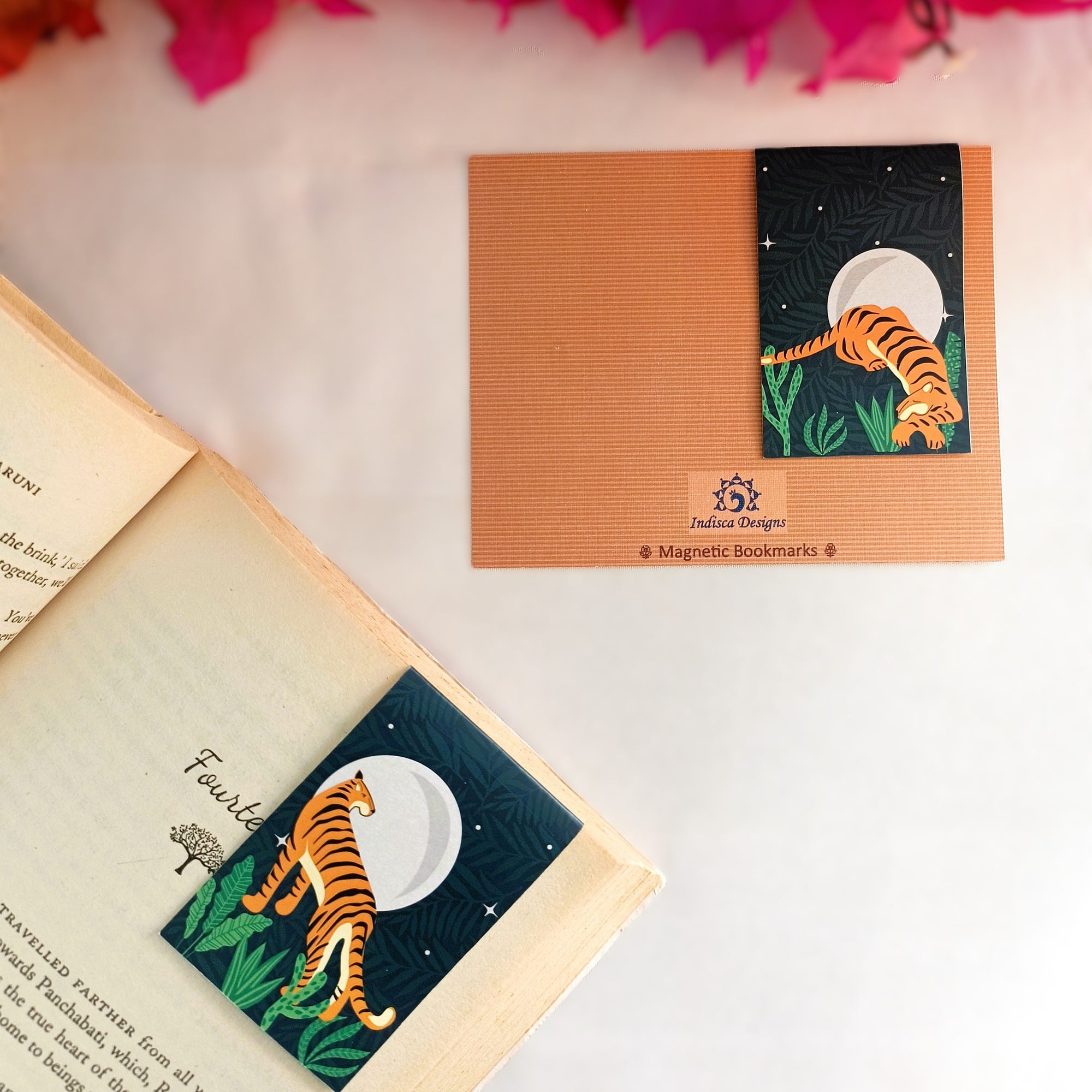 Madhubani tigers under starry night sky( Set of 2 )