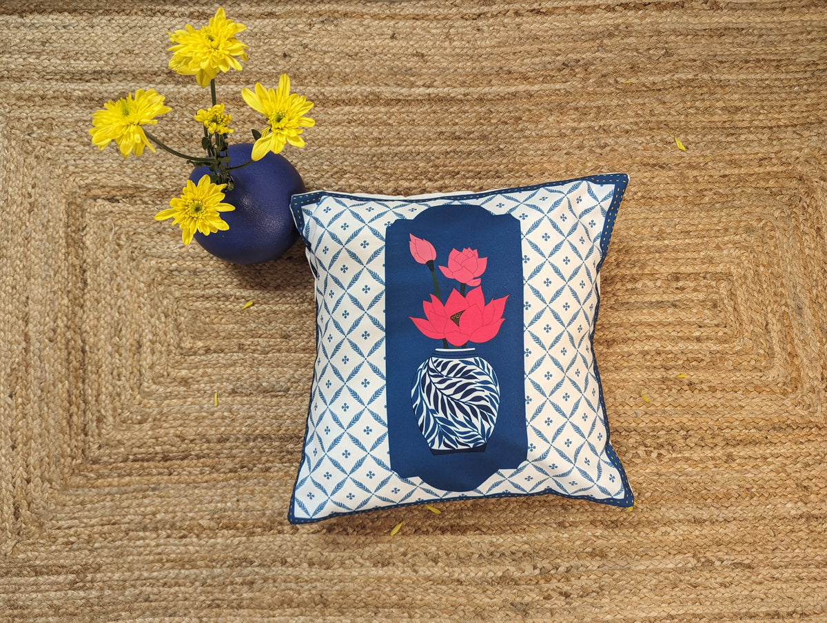 Blue Pottery Cushion Covers - Set of 2