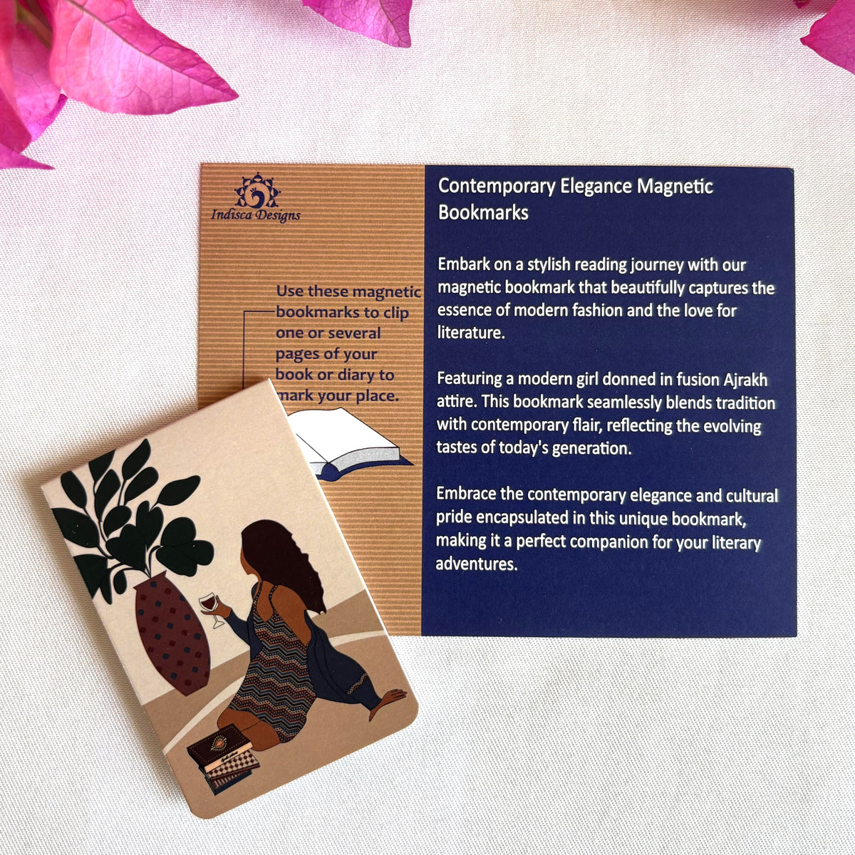 Ajrakh Contemporary Elegance Themed Magnetic Bookmarks | Set Of 2