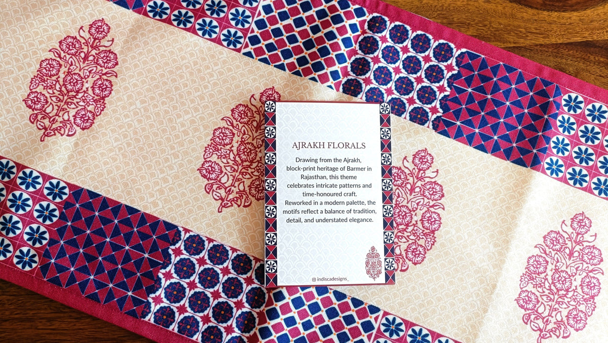 Ajrakh Florals Table Runner & Six Mats Set