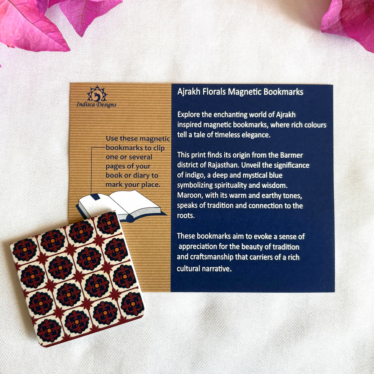 Ajrakh florals magnetic bookmarks | Set of 2