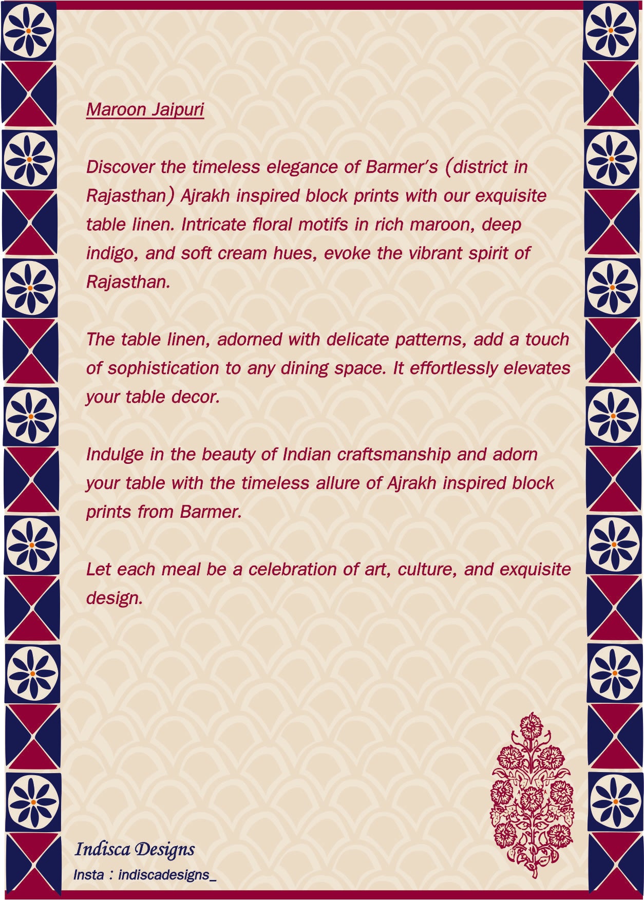 Maroon Jaipuri Table Runner & Six Mats Set