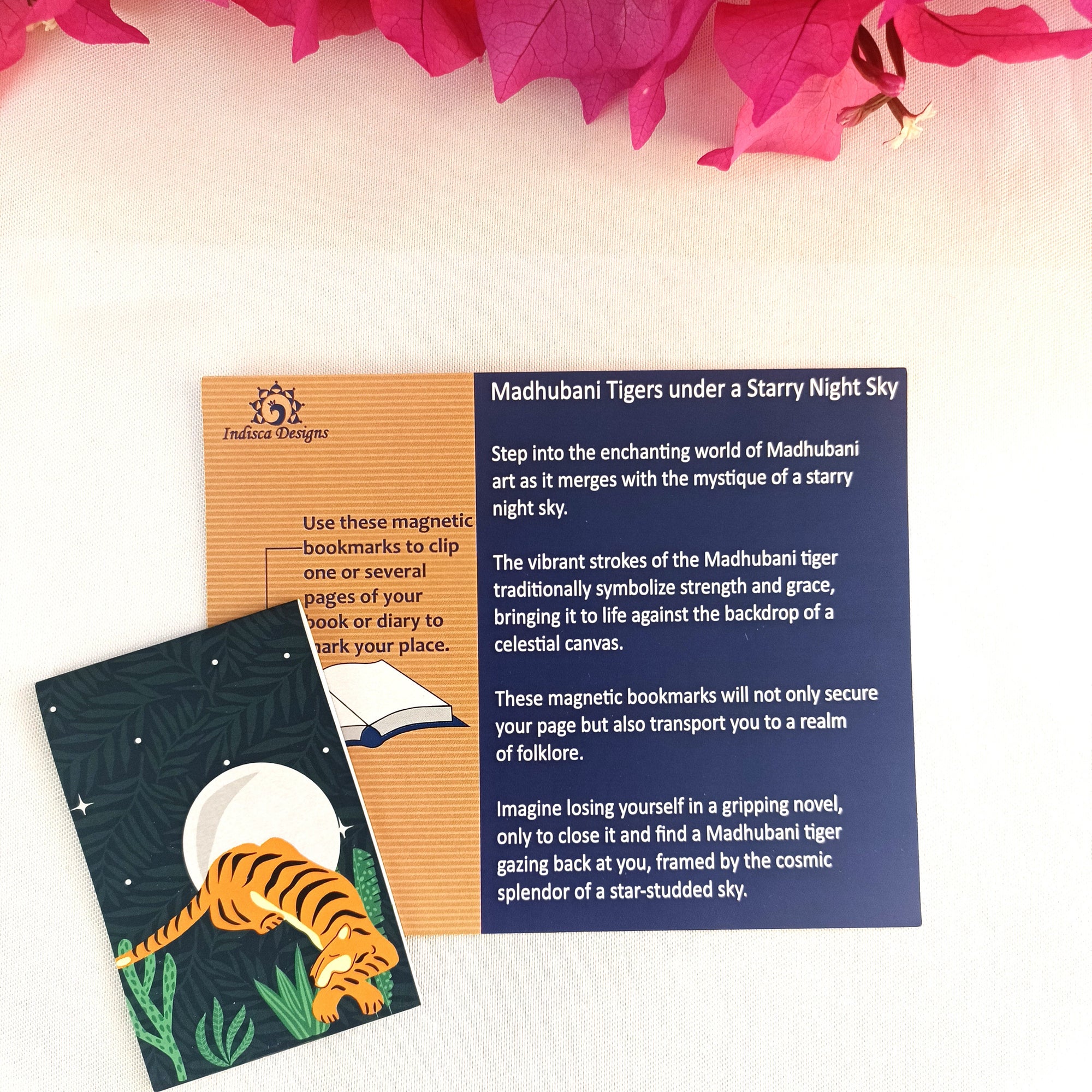 Madhubani tigers under starry night sky( Set of 2 )