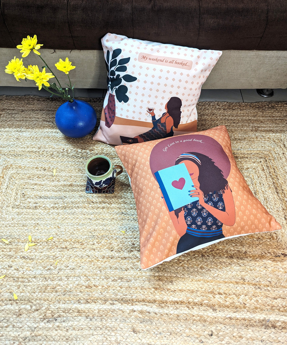 Booklover Retreat Cushion Covers I Canvas fabric I Set of 2