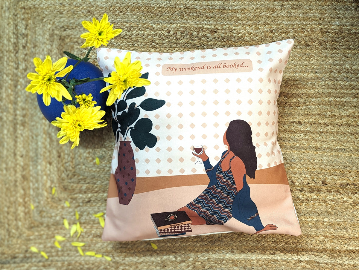 My Weekend in all booked Cushion Cover