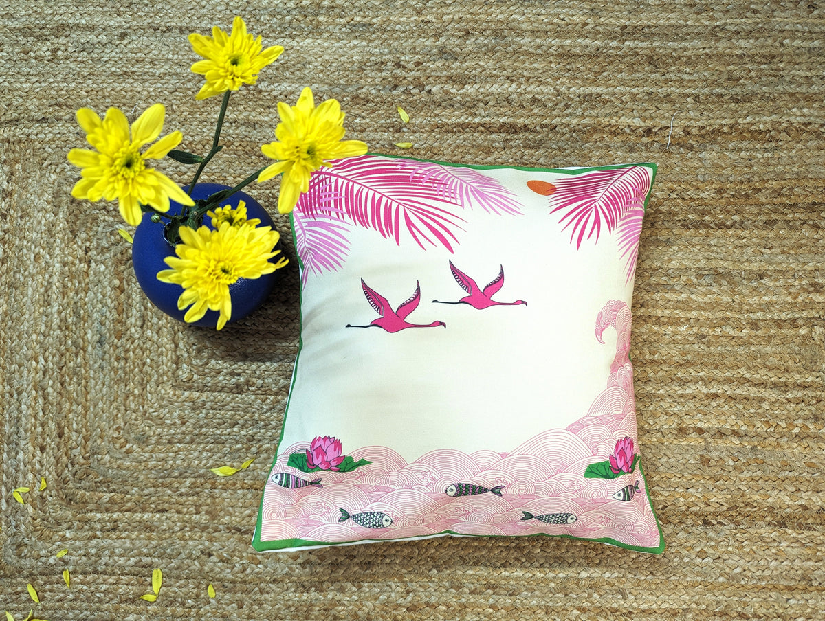 Flamingo Habitat Themed Cushion Covers I 16inch X 16inch I Canvas fabric