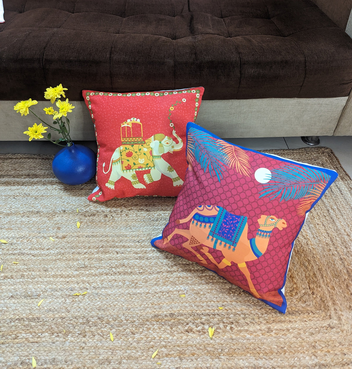 Printed Royal Caravan cushion cover duo in durable thick quality canvas fabric