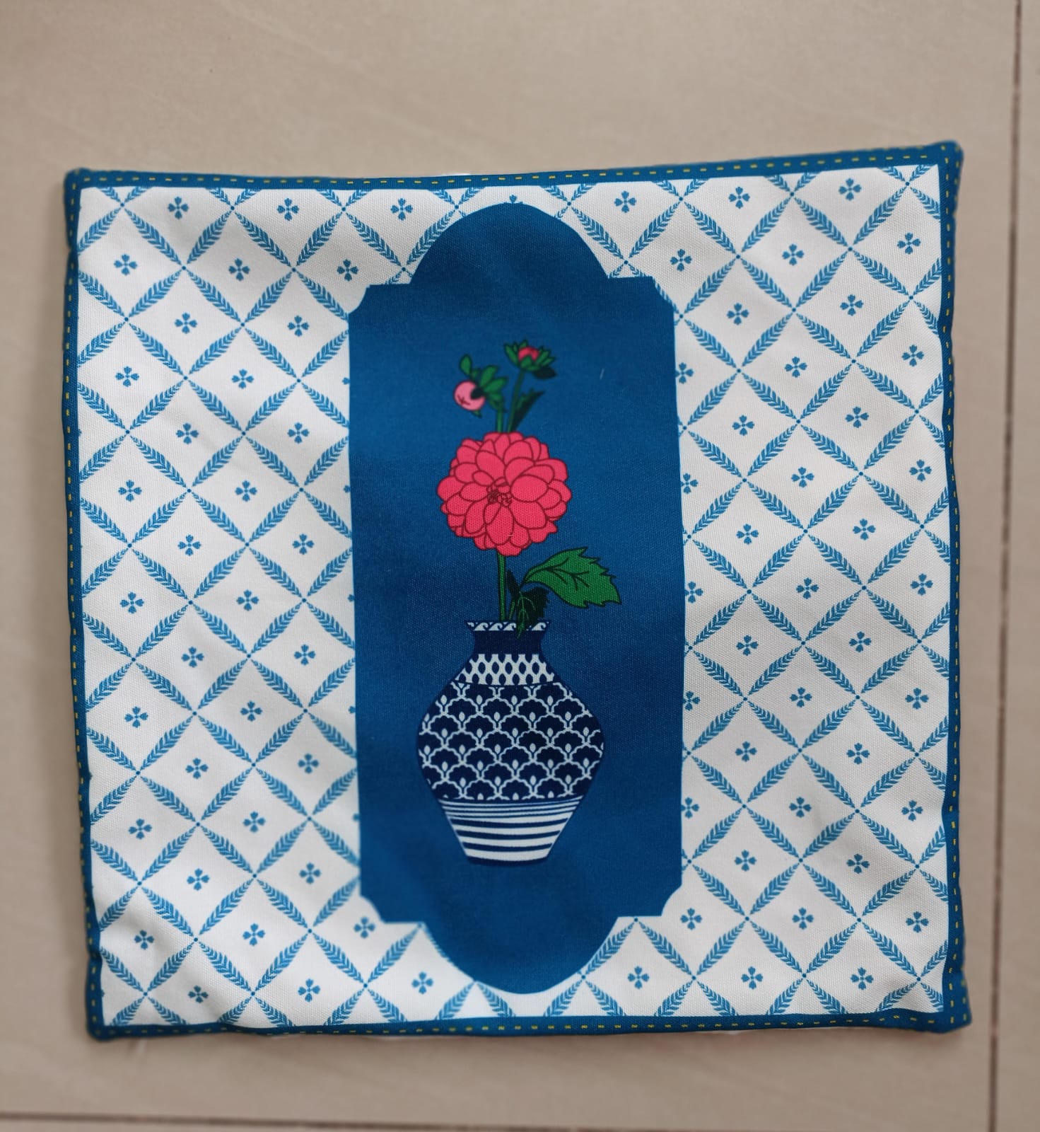 Dahilya Blue Pottery Cushion Cover