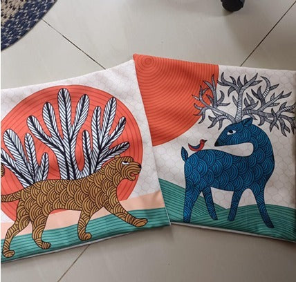Gond Jungle Delight Cushion Cover Duo