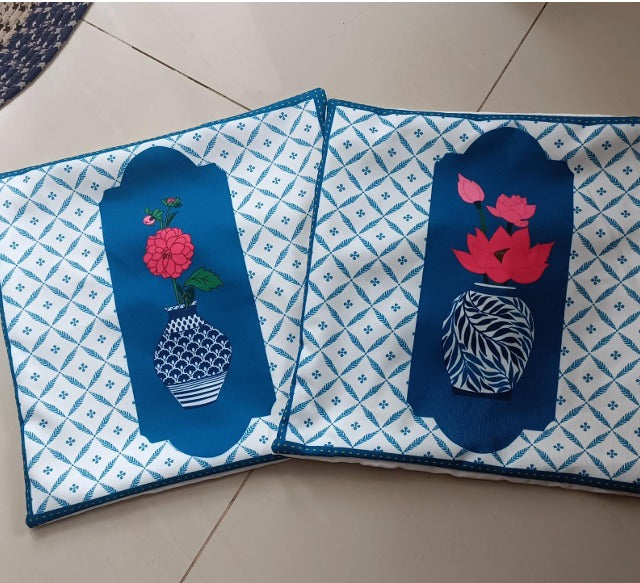 Blue Pottery Cushion Covers - Set of 2