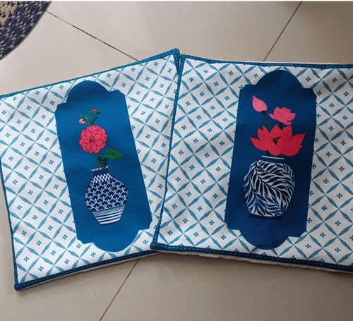 Blue Pottery Cushion Covers - Set of 2
